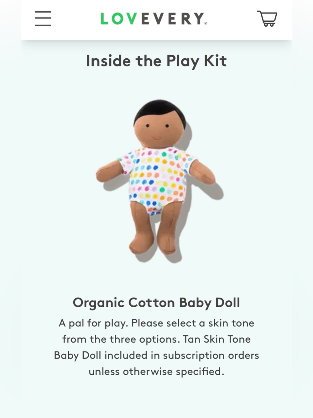 Every lane Organic Cotton Baby Doll - light skin with Multicolor Polka Dot Outfi